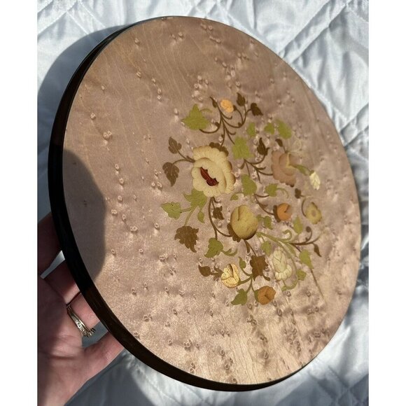 Rare Notturno Intarsio Inlaid Wood Works Factory Wall Plaque Floral Design - Picture 5 of 7